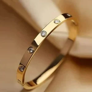 Buy Stainless Steel Contemporary Gold Plated Love AD Anti-Tarnish Bracelet For Women